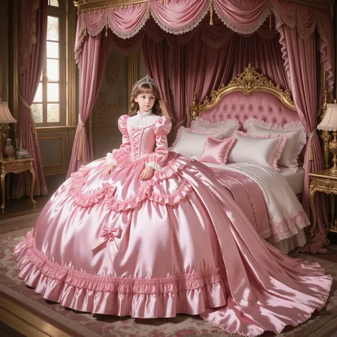 realistic,Highest Quality, masterpiece, highest resolution, art work, super Get used to it, many teeth, teeth, Get used to it, romantic,Woman, 10 years old,少女teeth王女です, Pink Victorian Dress , ((Gorgeous Princess Rococo Ball Gown Dress With A Voluminous Ful...