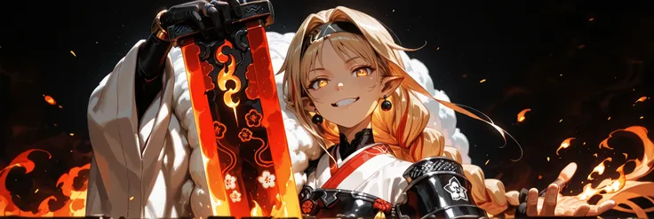 A short, solitary male character, a young teenager, about 1.5 meters tall. He stands alone against a deep black background, making him stand out vividly. His physique, face, and height are exactly like Lloyd de Saloum.
He has long blond hair, styled exact...