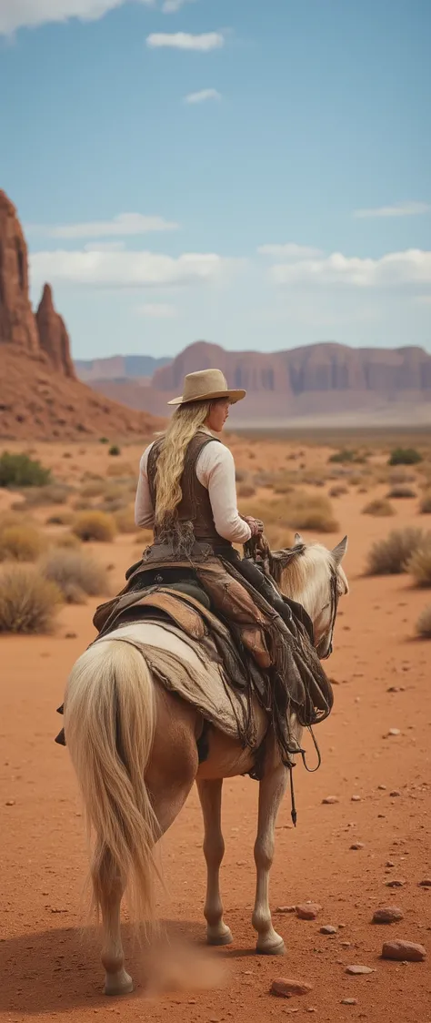 High-precision image、Mexico、Altar Desert、Expansive Biosphere Reserve on the east side of the Colorado River、Cowgirl Traveling Through Desolate Land、Cowgirl Traveling Alone on Horseback
