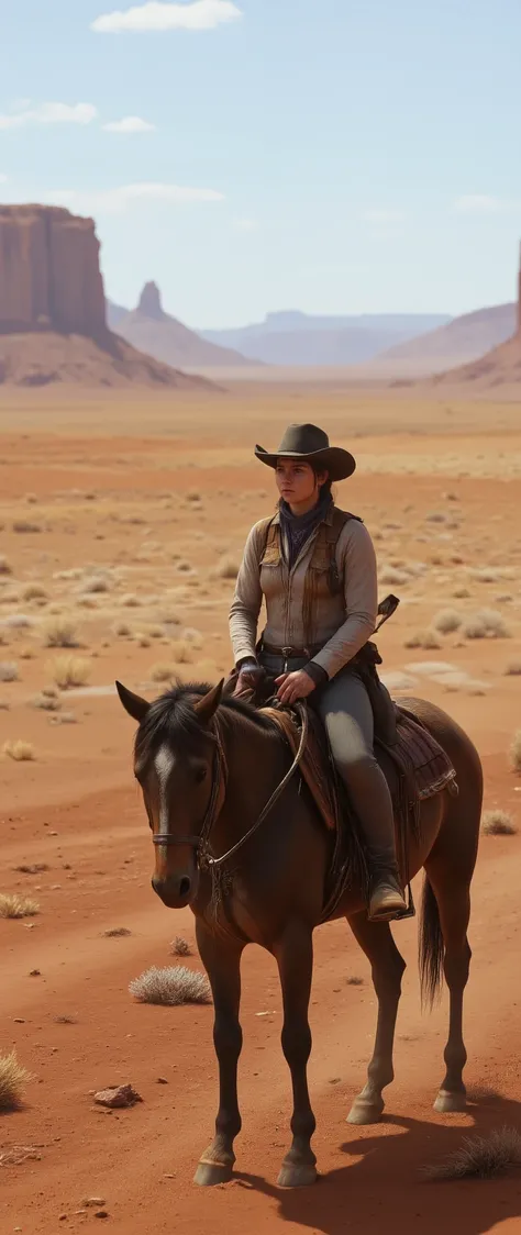 High-precision image、Mexico、Altar Desert、Expansive Biosphere Reserve on the east side of the Colorado River、Cowgirl Traveling Through Desolate Land、Cowgirl Traveling Alone on Horseback