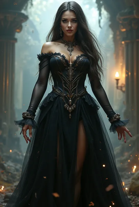 Create a high resolution 8K digital image. Sexy witch with 6 inch heels