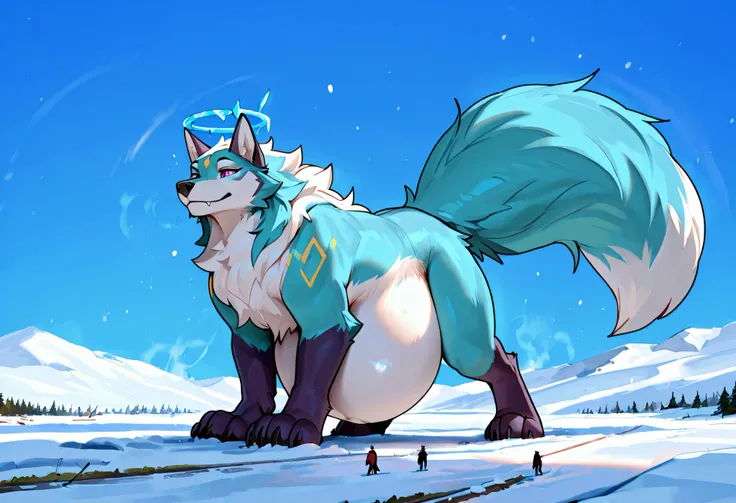 4k ultra quality, 4k full body view,(ultra high detailed body),((feral)) wolf,by mystikfox61, by glitter trap boy,feral paws, by bebebebebe,by morethreedee, by seibear,sharp nails,((sfw)),(ultra detailed face),detailed eyes,big tail,fluffy tail,(detailed t...