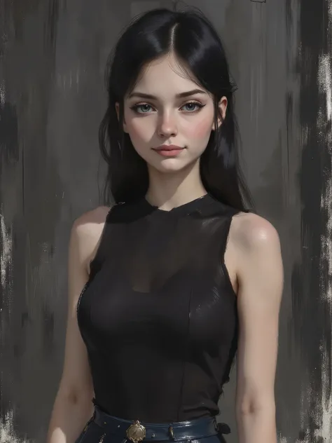 sketch painting, marinette Dopanchan, fantasy art deco, A very beautiful and cute 22 year old woman with a slight smile. (((Shy smile))), sharp focus on the face, (((Western eyes:1.5))), (((Extremely detailed ice-blue eyes, beautiful eyes, beautifully deta...