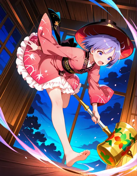 high quality, masterpiece, detailed, 8K, beautiful lighting, five fingers, anime style, vibrant colors, Inside a dark brown Japanese-style wooden building, the world is at night, the ceiling is high and (the building is made of dark brown wood with windows...