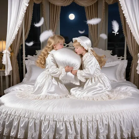 Highest Quality, masterpiece, highest resolution, art work, super get used to it, many Get used to it, Get used to it, get used to it,change,Before going to bed, ,Little Girl, on the bed,((大きなon the bedのかわいい女の子)),((Childhood )), ((Little Girls Pillow Fight...