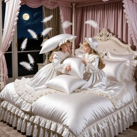 Highest Quality, masterpiece, highest resolution, art work, super get used to it, many Get used to it, Get used to it, get used to it,change,Before going to bed, ,Little Girl, on the bed,((大きなon the bedのかわいい女の子)),((Childhood )), ((Little Girls Pillow Fight...