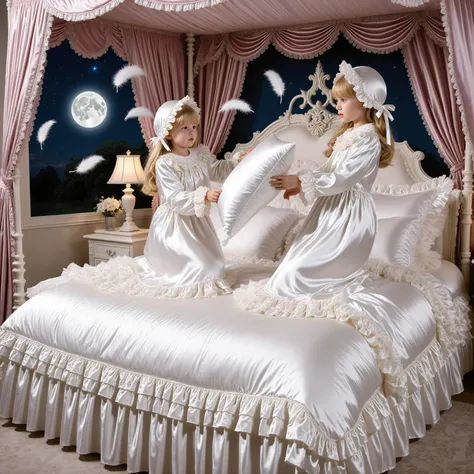 Highest Quality, masterpiece, highest resolution, art work, super get used to it, many Get used to it, Get used to it, get used to it,change,Before going to bed, ,Little Girl, on the bed,((大きなon the bedのかわいい女の子)),((Childhood )), ((Little Girls Pillow Fight...