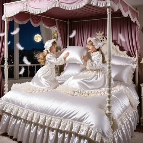 Highest Quality, masterpiece, highest resolution, art work, super get used to it, many Get used to it, Get used to it, get used to it,change,Before going to bed, ,Little Girl, on the bed,((大きなon the bedのかわいい女の子)),((Childhood )), ((Little Girls Pillow Fight...