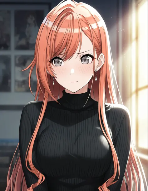 (masterpiece),(best quality),(ultra-detailed),(best illustration),((cinematic light)),(absurdres),(detailed background),(very aesthetic),arisugawa natsuha, 1girl, solo, orange hair, medium hair, ahoge,(hair down), parted bangs, (straight hair:1.5), gray ey...