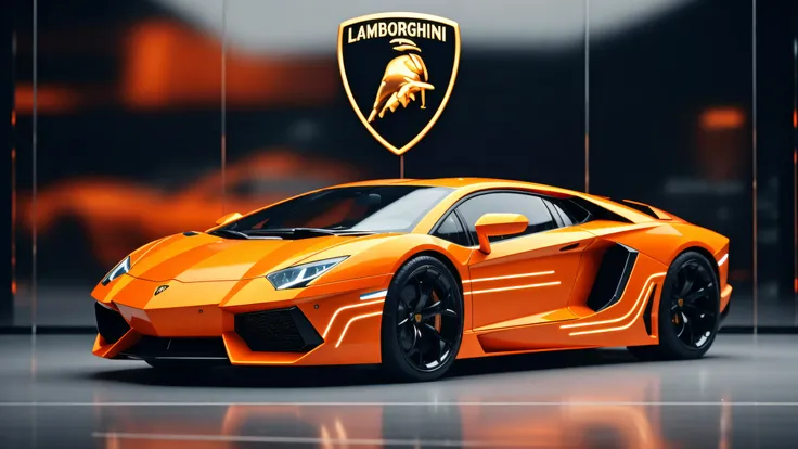 (((Lamborghini Aventador emblem top center)))
Conceptual rendering of the Lamborghini Aventador. Cinematic lighting with hyper-realalistic style, moody ambient shadows, and fluorescent orange color. Aggressive low-slung supercar body with detailed side ...