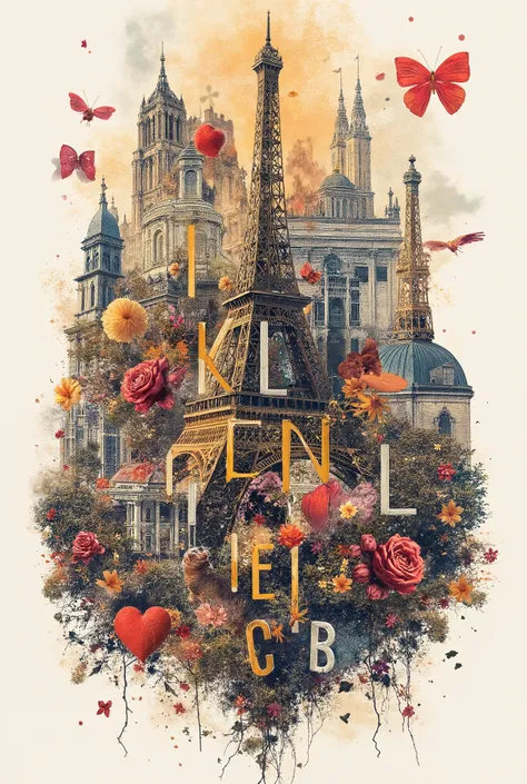 French abstract composition, French letters, or French landmarks entwined with letters of the French alphabet. an image with all proportions, an abstract image, in 8K high quality