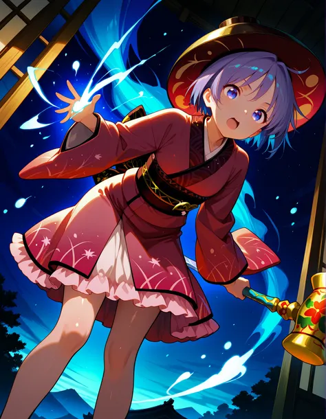 high quality, masterpiece, detailed, 8K, beautiful lighting, five fingers, anime style, vibrant colors, Inside a dark brown Japanese-style wooden building, the world is at night, the ceiling is high and the building is made of dark brown wood with windows ...