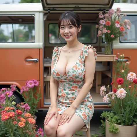 『1 Japanese woman:1.3』『real photos:1.3』Highest Quality:1.big, plump breasts、 thin waist :1.9))、A little cleavage、(( 40 year old woman))、Beautifully shaped  、 without makeup 『smile ヤン:1.9』、(((are anatomically correct for humans、perfect anatomy、are anatomica...