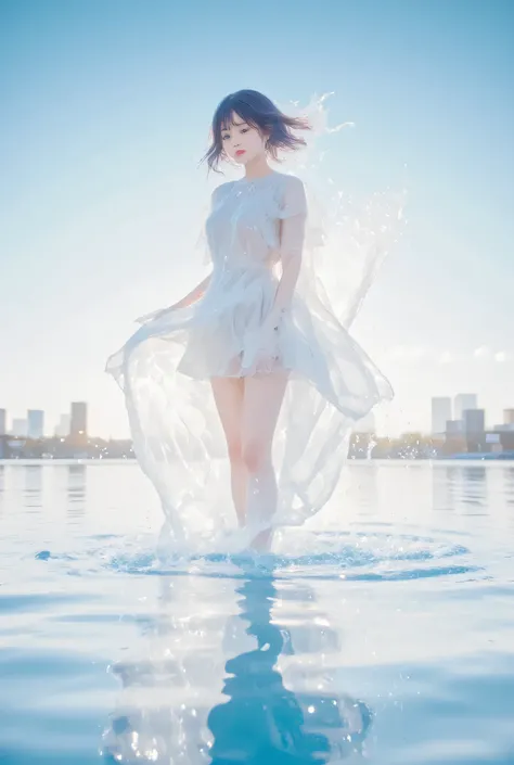 (masterpiece:1.2,excellent quality,Mirror-like,cinematic experience,Stylish colors),,,,,  1girl, Water fairy girl, liquid, dress made of water、 Clear, translucent,  Water Spirit, aqua, flowing water, splashes of water, dynamic water, Water Physics, liquid,...