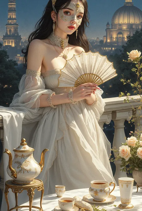 (8K, highest quality, masterpiece), (photorealistic, photoreal: 1.37), extremely detailed depiction

{A woman standing on the roof of a building at night}

Highly distinctive miniature art, delicate and beautiful illustration, a dreamy and hyper-realistic ...