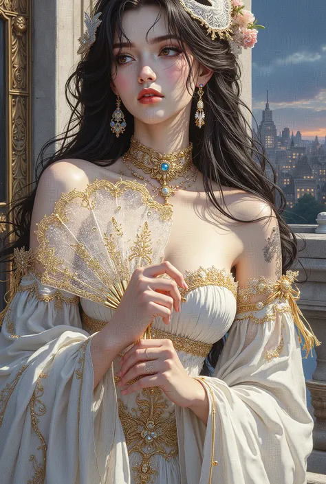 (8K, highest quality, masterpiece), (photorealistic, photoreal: 1.37), extremely detailed depiction

{A woman standing on the roof of a building at night}

Highly distinctive miniature art, delicate and beautiful illustration, a dreamy and hyper-realistic ...