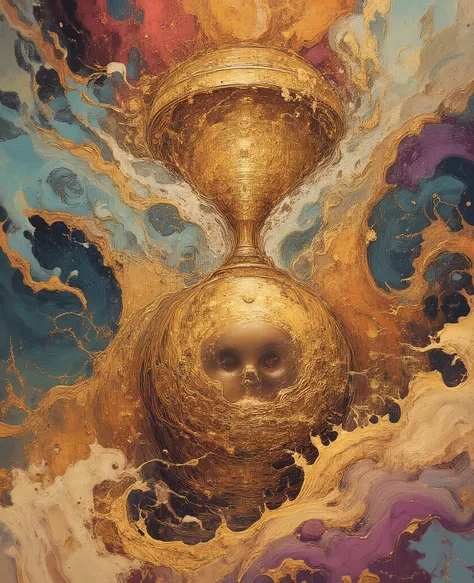 splashart, majestic portrayal of Pandora opening a gold chest letting all the evils of the world in swirling colors, Well detailed hourglass figure((abstract background)), piercingeyes, epic instagram, art  stations, Color paint splash style+, contour line...