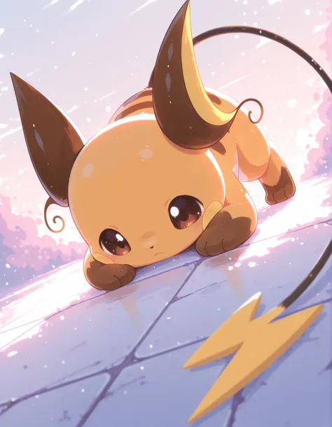pearlykf, pokemon (creature), furry female, masterpiece, highres, best quality, (lineless:1.2),  BREAK 1girl, detailed face, cinematic angle, solo,  BREAK cute, adorable, feral, petite, raichu, pastel_colors,