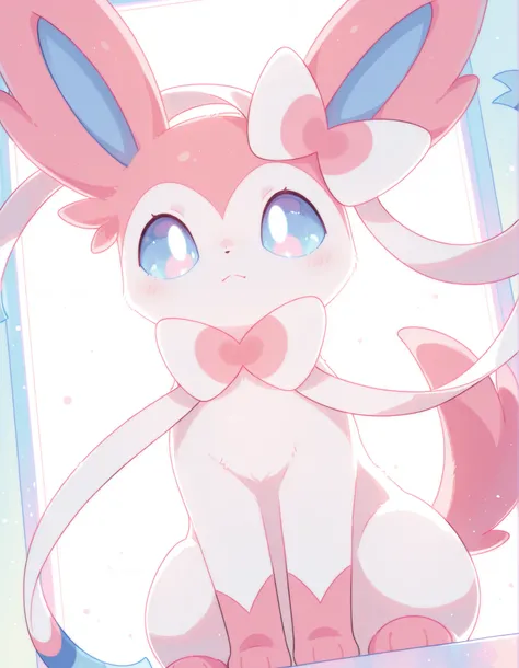 pearlykf, pokemon (creature), furry female masterpiece, highres, best quality, highly detailed, (lineless:1.2), BREAK 1girl, detailed face, cinematic angle, solo, BREAK cute, adorable, feral, petite, sylveon, pastel_colors,