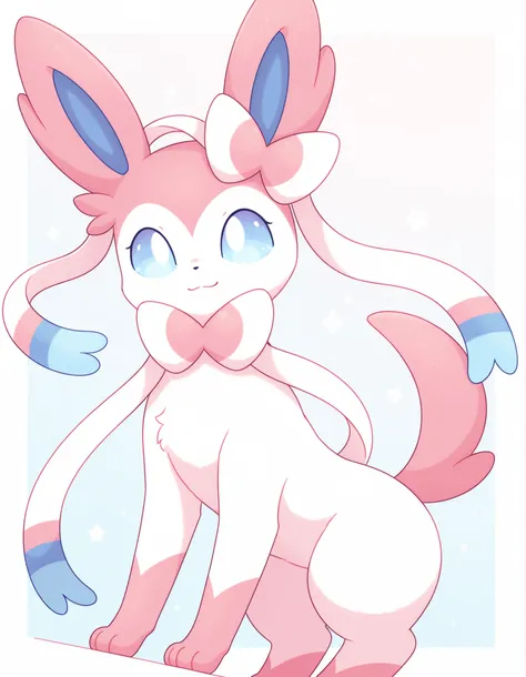 pearlykf, pokemon (creature), furry female masterpiece, highres, best quality, highly detailed, (lineless:1.2), BREAK 1girl, detailed face, cinematic angle, solo, BREAK cute, adorable, feral, petite, sylveon, pastel_colors,
