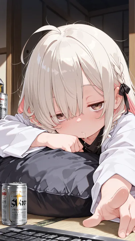 (masterpiece、 Highest Quality 、score_9、score_8_ up、score_7_ up)(anime coloring:1.2),lie down,looking at viewer,pointing,outstretched arm
暗い,in the dark,Lights out,Japanese-style room,tatami,Japanese,Japanese cushion, garbage house,Beer Can,(Empty cans:1.3)...