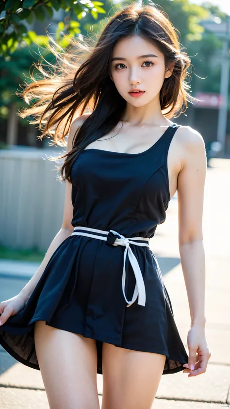 (((Pure and cute middle school student))), ( Strong wind blows through her dress :1.4), I Can See Your Underwear, beautiful 밥헤어, immersed , beautiful eyes, ((ultra high definition)), (( thin thighs :1.3, Inner thigh:1.4)), slim body , ((thin waist:1.2)),...