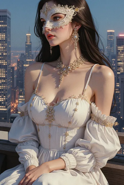 (8K, Highest Quality, Masterpiece), (Realistic, Photorealistic: 1.37), Extremely Detailed

{Woman Standing on a Building Rooftop at Night}

Highly distinctive miniature, exquisitely rendered clip art, a dreamy, hyper-realistic fantasy world, a work that bl...