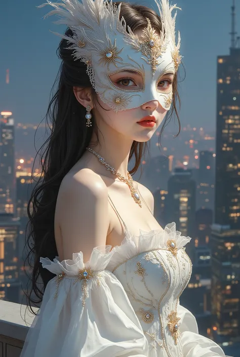 (8K, Highest Quality, Masterpiece), (Realistic, Photorealistic: 1.37), Extremely Detailed

{Woman Standing on a Building Rooftop at Night}

Highly distinctive miniature, exquisitely rendered clip art, a dreamy, hyper-realistic fantasy world, a work that bl...