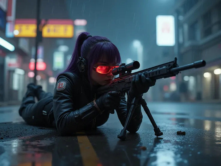 Female Sniper Android Assassin, Midnight 、An urban area with no cars or people under lockdown,White smoke can get in,Aim calmly, (Highest Quality,4K,8k,high resolution,masterpiece:1.2),super detailed,(Realistic,photoRealistic,photo-Realistic:1.37),dramati...