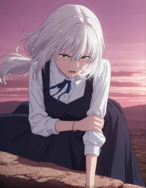 masterpiece, best quality, amazing quality, highres, absurdres, very aesthetic, high resolution, ,ultra detailed, perfect details,(((((from above:1.5))))), 1girl, solo, outdoors,(detailed background:1.2),(()),((dawn, pink sky)),top of hill , minami kano, ...