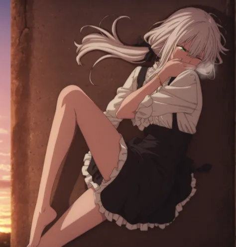 masterpiece, best quality, amazing quality, highres, absurdres, very aesthetic, high resolution, ,ultra detailed, perfect details, from above, from side, 1girl, solo, outdoors,(detailed background:1.2),(()),((dawn, ))pink light, minami kano, long hair, lo...