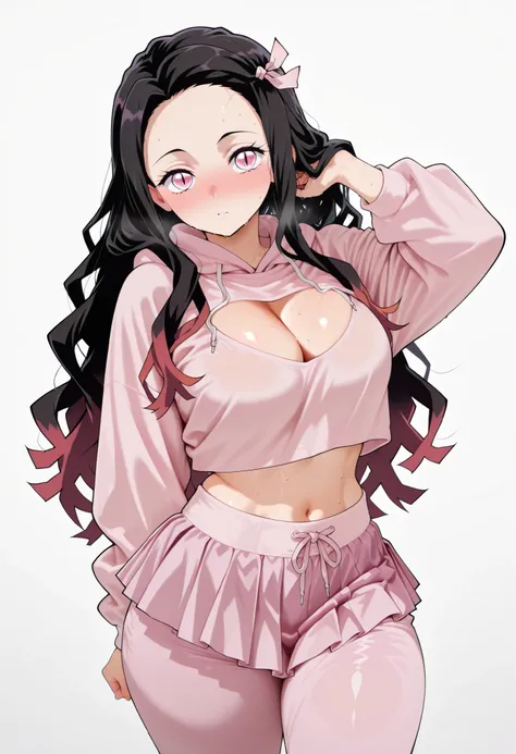 score_9, score_8_up, score_7_up, source_anime, sweat, sweaty, large breasts, looking at viewer, standing, sweay:1.3,, navel, midriff,, large breasts, nose blush, solo, female, thick thigh, thick thighs, sweat, sweaty, sweaty:1.3,, nezuko, nezuko from demon...