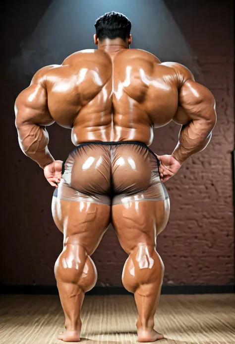 (((by 00b00b43, by skin texture style, by morph))), (((Huge Male muscular Human Dark Vietnamese Man))), (((Solo:2))), (((Position(he is facing away, both hands are on his hip, standing)))), (((looking at you, extreme low-angle shot))), (((4k, perfect color...