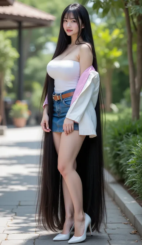 (masterpiece, ultra photorealistic, 8k, extremely detailed, cinematic lighting, sharp focus)
A very cute young Vietnamese woman with dimples and fair skin, standing in a street garden background, captured in a 3/4 side angle.
Her hair is the main focu...