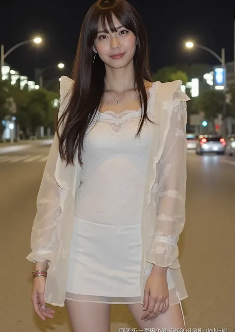 high resolution、masterpieces that pass censorship、Super Detailed、Realistic、 woman with cute face、perfect body、model pose、See-Through、At an unmanned intersection at night、Cosplayer