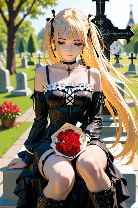 (language: Japanese、English)、(masterpiece)、(Highest Quality)、(High Score )、(high resolution)、
(Modern Europe、(morning)、(rain)、(Outdoors)、1girl,solo,Uncensored,),
(,,(church, cemetery, grave, girl visiting the grave), mist, bouquet of roses on the ground,...