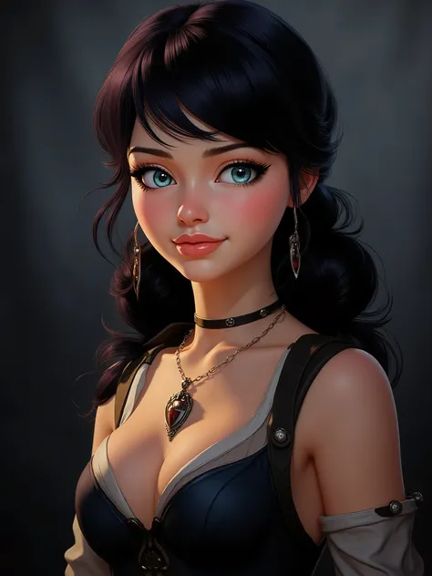 marinette Dopanchan, cl4ss1cc4rt00n  , A very beautiful and cute 22 year old woman with a slight smile. (((Shy smile))), sharp focus on the face, (((Western eyes:1.5))), (((Extremely detailed ice-blue eyes, beautiful eyes, beautifully detailed eyes))), (((...