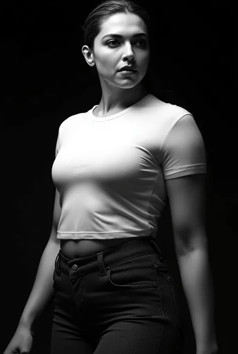 

"A striking  photographic portrait , ultra sexualized black and white portrait of an exceptionally tall and imposing woman with a sculpture,  muscular physique. She stands with super wide shoulders and a defined, statuary frame, distilling power and eleg...