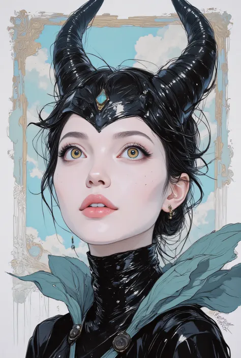 The good version of Maleficent, pencil drawing、Ultra high definition 、Alice's Portrait、light effects、Natural smile、pink lips