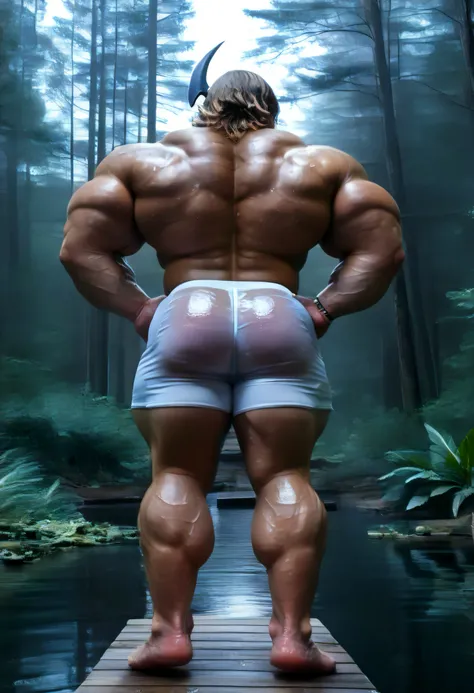 (((by 00b00b43, by morph))), (((Huge Adult Male muscular bara Furry Anthro Absol, Absol from Pokémon, Pokémon Absol))), (((Solo:2))), (((Position(facing away, showing his back, both hands are on his hip, standing)))), (((looking at you, extreme low-angle s...