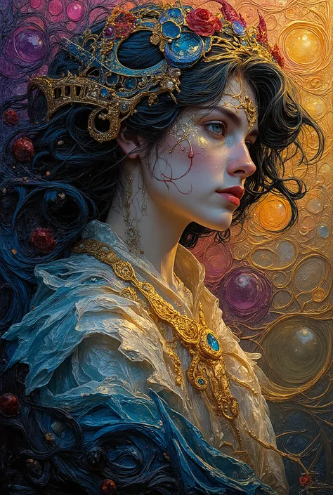 extremely aesthetic, mythological style, A mix of Art Nouveau and Impressionism, Impasto style, oil-painting, illustration, fantastic, anatomically correct, Off-center composition,
An icon of Pandora's profile as she opens the box, releasing its surreal ...