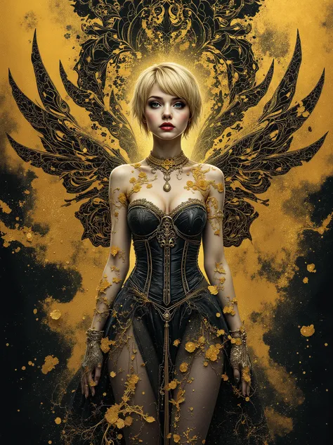 masterpiece, very aesthetic, best quality, newest, cinematic surreal shot, absurdres, high res, very stylized with gold filigree
BREAK
Regal full figured 22 year old, crown of gothic moths, very expressive face denoting satisfaction, anatomically correct ...