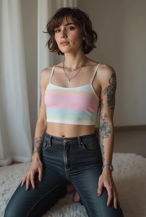 Revealing the outlines of an erect penis,young adult cute femboy, full body shot, white european, androgynous, crossdressing, slender petite build, flat chest, narrow hips, smooth light skin, no body hair, soft facial features, winged eyeliner, submissive ...