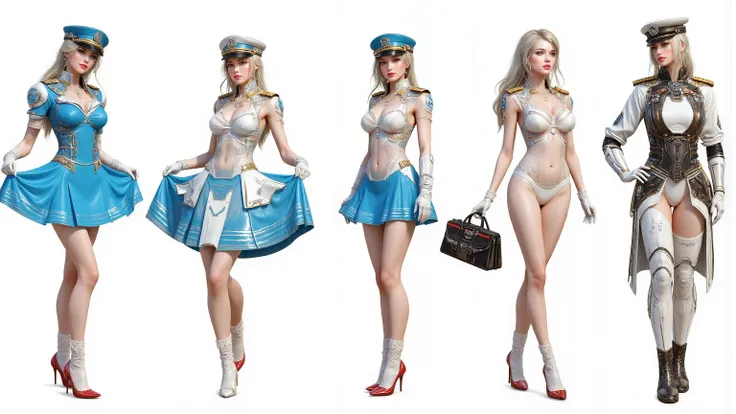 Unreal engine:1.4,UHD,best quality:1.4, fotorrealist:1.4, metal texture:1.4, masterpiece:1.8, epic work, erotic poses, luxury liner prostitutes, imperial flight attendant vagina casting, bdsm, gold collar , lifts skirt,  skirt up , shows the vagina, You ca...