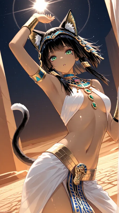 masterpiece, highest quality,
((19 years old)) girl,((Bastet in Egyptian mythology)),

 Egyptian God, Egyptian Mythology, Egyptian Costume, Egyptian Gold Accessories, Mayan Clothing, 
blown asymmetrical hair, completely straight,
, blown cat ear, blown cat...