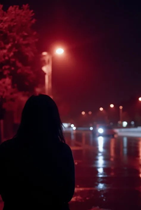 High Quality,4K,Luxurious,real,like the picture,Skillful Optics,vibrant colors,bokeh,Rainy Night,Street lamp,dark-haired woman,That shadow,Emotional,mysterious,like ghosts,Infrared Camera,nature,Night view,in the dark,Lonely,Melancholic