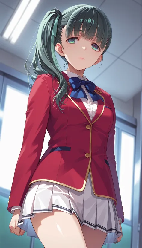 score_9, score_8_up, score_7_up, score_6_up, score_5_up, score_4_up, rating_questionable, , source_anime, digital illustration, pixiv, fanbox, uncensored, , BREAK, official art, 1girl, solo,1girl , miki yamamura black hair green hair side ponytail, school...