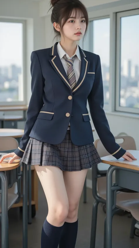 masterpiece,  Highest Quality ,  illustration,  非常にdetails,  details,  high resolution, 8k,Wallpaper,  perfect dynamic configuration for the camera,(Here it is Wobble High Quality,  Realistic Eye Description :1.3),  high school classroom 、Women's College U...