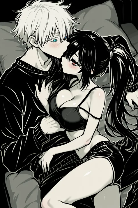 masterpiece, best quality, very aesthetic, absurdres, (flat colors, simple shading, by nemlei, the coffin of andy and leyley, high contrast, white outline, outline, (limited palette), black theme) BREAK 1boy, male focus, gojou satoru \(jujutsu kaisen\), wh...