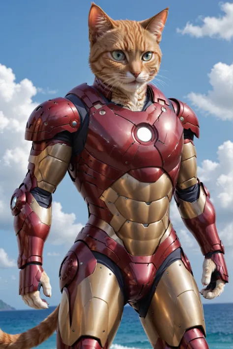 An ironman poster of a cat, Cat wearing an ironman armour